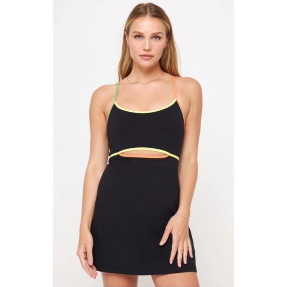 Spiritual Gangster Black Mini Dress with Neon Trim Size Small NWT - Picture 3 of 16
